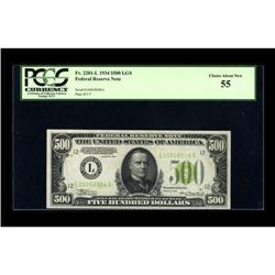 Fr. 2201-L $500 1934 Light Green Seal Federal Reserve N