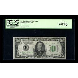 Fr. 2202-B $500 1934A Federal Reserve Note. PCGS Choice