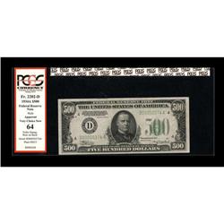 Fr. 2202-D $500 1934A Mule Federal Reserve Note. PCGS A