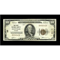 Danville, IL - $100 1929 Ty. 1 The First NB Ch. # 113De