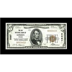 Goshen, IN - $5 1929 Ty. 1 The City NB Ch. # 2067This n