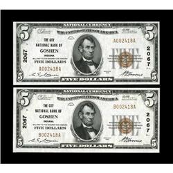 Goshen, IN - $5 1929 Ty. 1 The City NB Ch. # 2067Here i