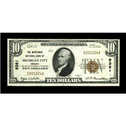 Michigan City, IN - $10 1929 Ty. 1 The Merchants NB