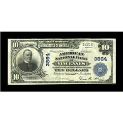 Vincennes, IN - $10 1902 Plain Back Fr. 633 The America