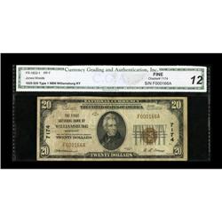 Williamsburg, KY - $20 1929 Ty. 1 The First NB Ch. # 71