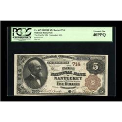 Nantucket, MA - $5 1882 Brown Back Fr. 467 The Pacific