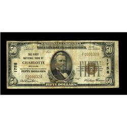 Charlotte, MI - $50 1929 Ty. 1 The First NB Ch. # 1758