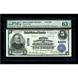 Saint Joseph, MO - $5 1902 Plain Back Fr. 605 The First