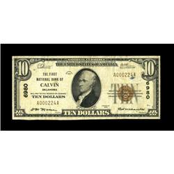 Calvin, OK - $10 1929 Ty. 1 The First NB Ch. # 6980This