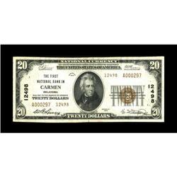 Carmen, OK - $20 1929 Ty. 2 The First NB Ch. # 12498A d
