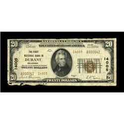 Durant, OK - $20 1929 Ty. 2 The First NB Ch. # 14005Thi