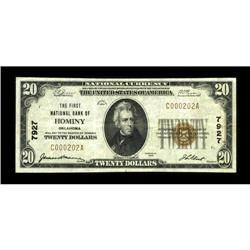 Hominy, OK - $20 1929 Ty. 1 The First NB Ch. # 7927An a