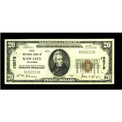 Kaw City, OK - $20 1929 Ty. 1 First NB Ch. # 10075An al