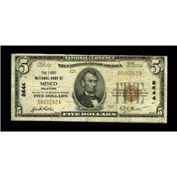 Minco, OK - $5 1929 Ty. 1 The First NB Ch. # 8644This i