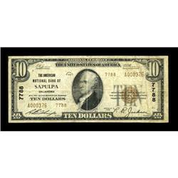 Sapulpa, OK - $10 1929 Ty. 2 The American NB Ch. # 7788