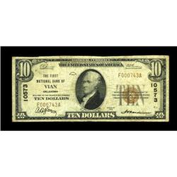 Vian, OK - $10 1929 Ty. 1 The First NB Ch. # 10573While