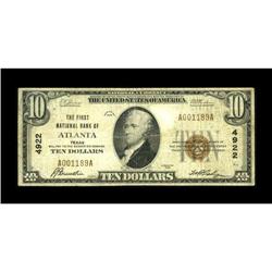 Atlanta, TX - $10 1929 Ty. 1 The First NB Ch. # 4922A t