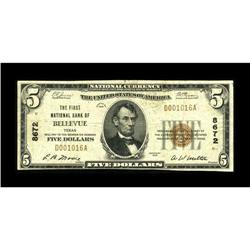 Bellevue, TX - $5 1929 Ty. 1 The First NB Ch. # 8672A s