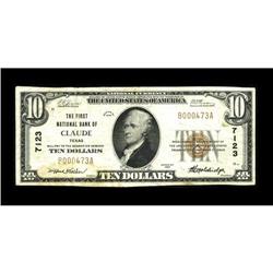 Claude, TX - $10 1929 Ty. 1 The First NB Ch. # 7123With