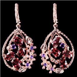 NATURAL AAA RHODOLITE GARNET & AMETHYST Earring