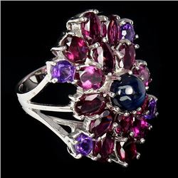 Natural Black Opal, Amethyst, Rhodolite Garnet Ring