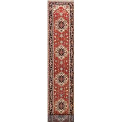 20 X 3 hand knotted wool heriz oriental rug runner late 19th/c