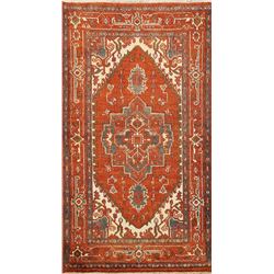 5 X 3 hand knotted wool geometric foyer rug mid 19th/c
