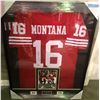 Image 1 : Joe Montana signed and framed Jersey with picture and C.O.A.