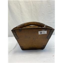 Nice Antique Asian Wooden Rice Bucket, 13 x13 x11 