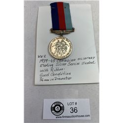 WW2 Canadian Voluntary Sterling Silver Service Medal With Ribbon