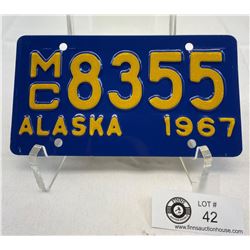 Vintage Alaska Motorcycle License Plate From 1967, Gem Mint, Still In Original Plastic Sleeve