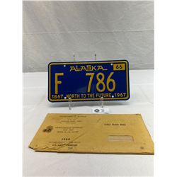 1966 Alaska Farm License Plate, Gem Mint, Low Number Rare, Comes With Original Mailing Envelope And 