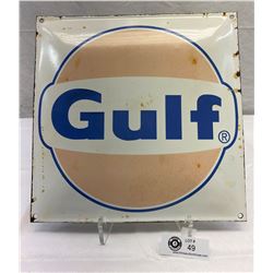 Vintage Porcelain Gulf Sign, 12"x12", Nice Shape