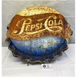 Authentic Original 1950's Pepsi Cola Bottle Cap 19" Embossed Sign, M-114 Stout Sign Co, ST. Louis Mo