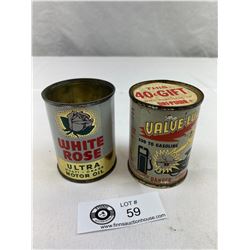 Vintage Valve-Lube Lubricant, Great Graphics And White Rose Motor Oil Tin