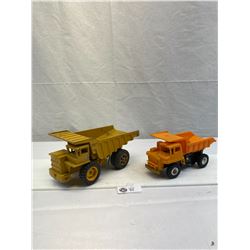 Vintage Plastic Battery Operated Dump Truck Plus Metal Dump Truck