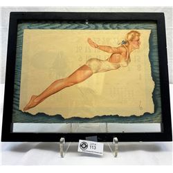 Vintage July 1944 Vargas Calendar Page, Double Sided Frame