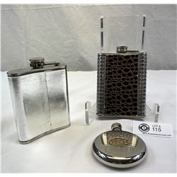 3 Vintage Stainless Hip Flasks