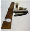 Image 1 : Vintage Engalswent Pilatus Stahl Straight Razor, Lewis Stender Strop, Brush And Chrome Stick Holder