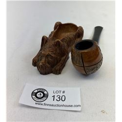 Vintage Carved Burwood Pipe Stand With Briar Pipe