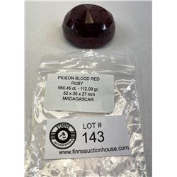 Pigeon Blood Red Ruby, 560.45 CT, 112.09g, 52x35x27mm, Madagascar