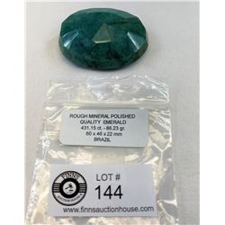Rough Mineral Polished Quality Emerald, 431.15 CT, 86.23g, 60x46x22mm, Brazil