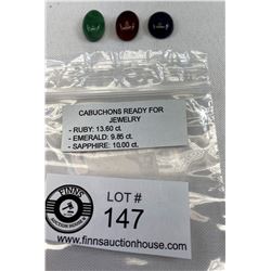 Cabuchons Ready For Jewelry, Ruby 13.6 CT, Emerald 9.85 CT, Sapphire 10 CT