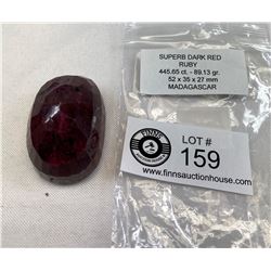 Superb Dark Red Ruby, 445.65 CT, 89.13g, 52x35x27mm, Madagascar