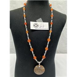 Labradorite, Onyx, Carnelian Necklace .925 Clasp 13.5"L, Chain Alone Measures 24"