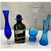 Image 1 : Box Of Vintage Blue Glass, 3 Vases, 1 Decanter