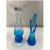 Image 3 : Box Of Vintage Blue Glass, 3 Vases, 1 Decanter