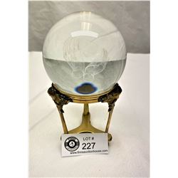 Crystal Ball 10" Diameter, Hands Heart, Brass Stand With Cupids