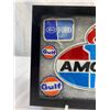 Image 2 : Nice Display Case Of Automotive Patches, Gulf, Amoco, Philip 66, Ford, Etc.