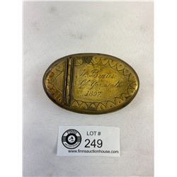 Antique 1897 Brass Pocket Ash Tray, Signed/Engraved